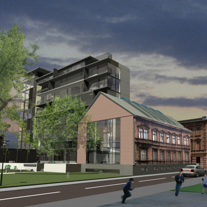 BIROJU UN DAUDZDZĪVOKĻU DZĪVOJAMĀ ĒKA. Rīga, Kalnciema iela 9 / Skiču projekts 2004.g.