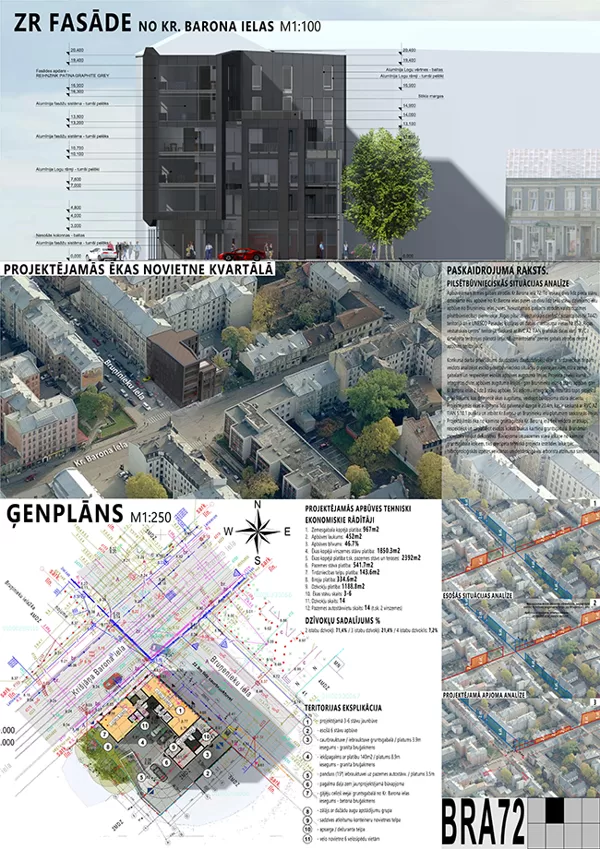DAUDZSTĀVU DAUDZDZĪVOKĻU DZĪVOJAMĀ ĒKA Kr.Barona iela 72, Rīga / Konkurss (2.vieta) / 2014