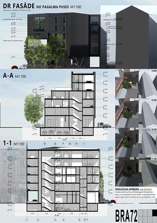 DAUDZSTĀVU DAUDZDZĪVOKĻU DZĪVOJAMĀ ĒKA Kr.Barona iela 72, Rīga / Konkurss (2.vieta) / 2014