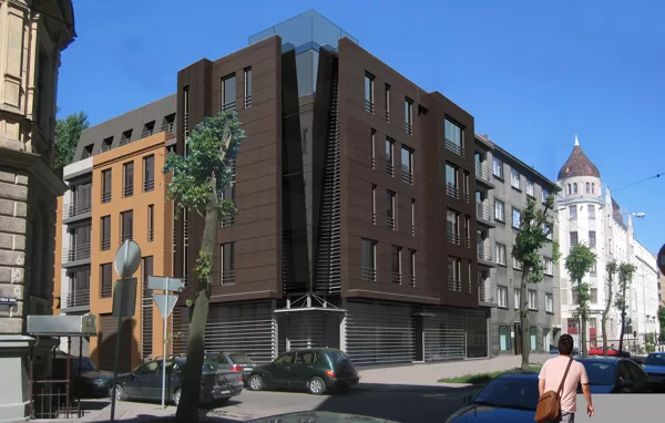 DAUDZDZĪVOKĻU DZĪVOJAMĀ ĒKA AR KOMERCPLATĪBĀM Rīga, Vidus iela 5 / Skiču projekts. 2009.g.