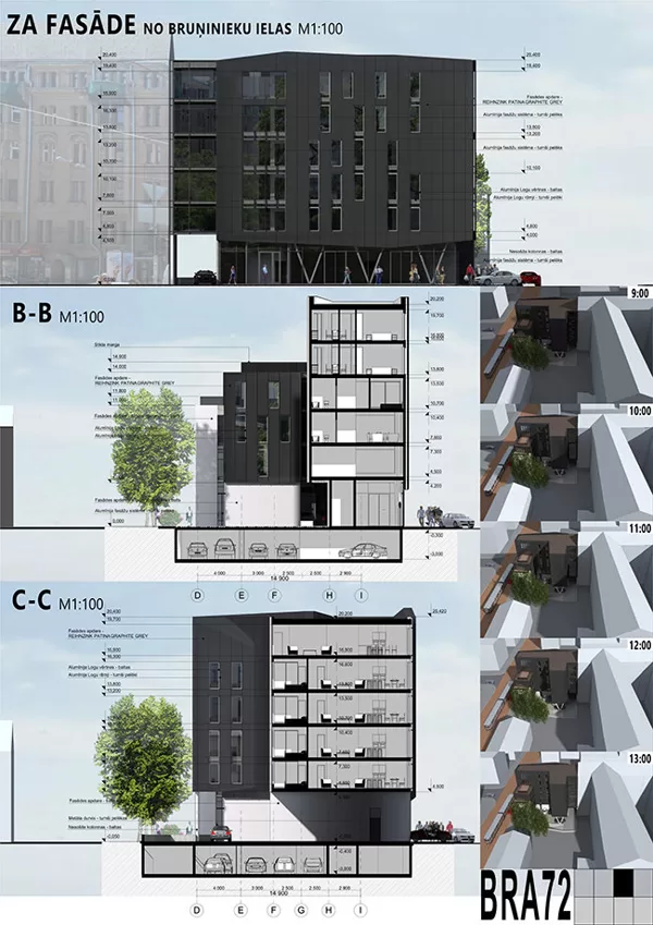 Residential and office building proposal. Riga, Kr.Barona street 72 / Competition 2014