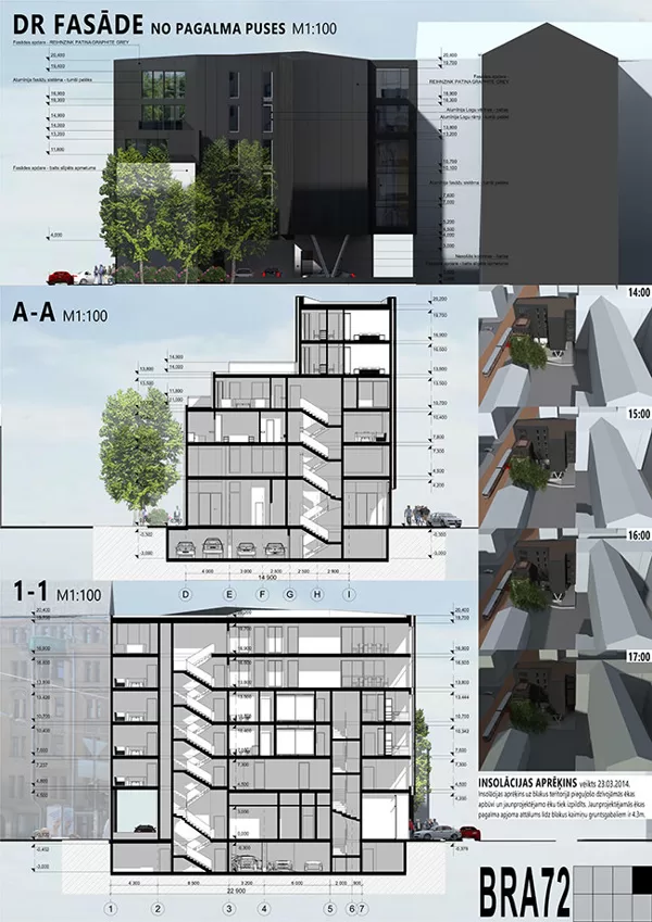 Residential and office building proposal. Riga, Kr.Barona street 72 / Competition 2014